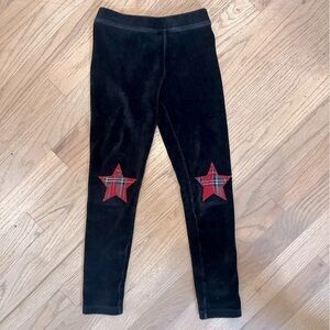 Crewcuts Black Ribbed Velour Patchwork Leggings with Plaid Stars Knees Sz 7 Girl